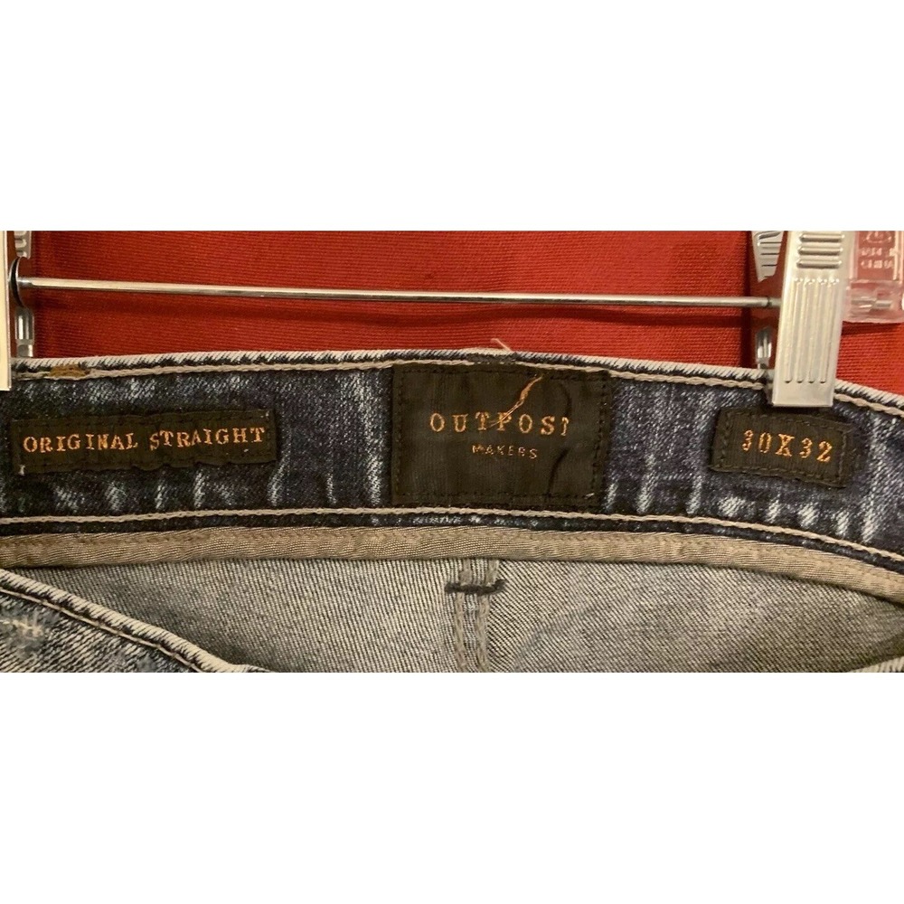 Outpost Makers Men's Size 30 x 32 Med Wash Straight Leg Patchwork Jeans Distress - Picture 6 of 11